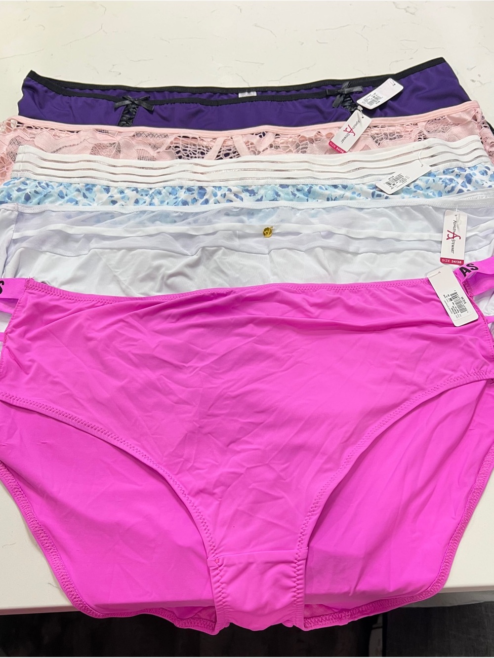 Ashley Stewart Women's Bikini Briefs - Hot Pink, Purple, Light Pink, White, Blue